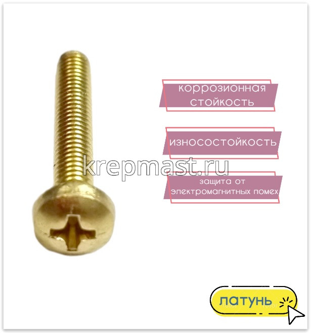 Винт п/цил 4,0 х25 DIN 7985 латунь