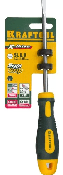Отвертка KRAFTOOL Cr-Mo-V, SL 6.0х125мм