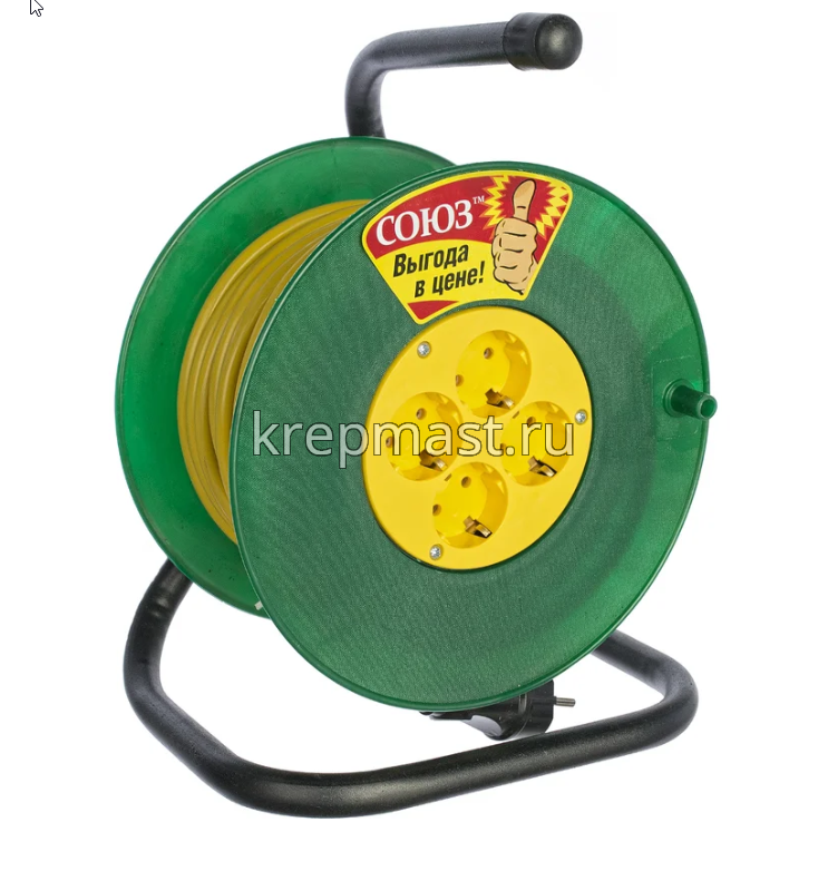 Удлинитель на катушке УСИЛЕННЫЙ Союз 4 х20м ПВС 3х2,5 c/з
